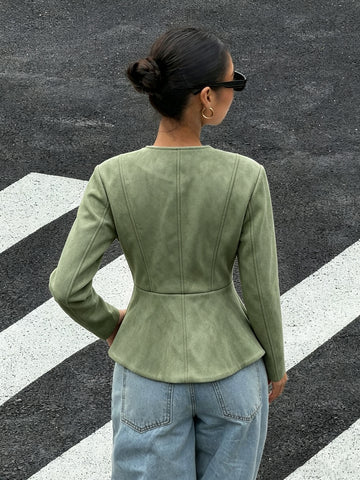 Fitted Peplum Faux Suede Jacket