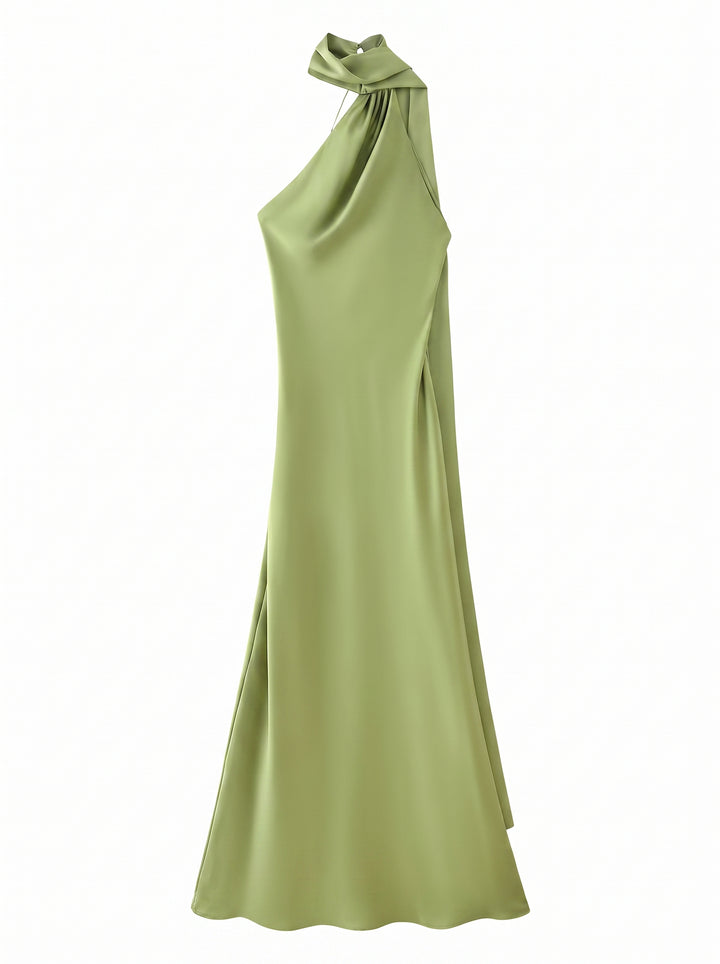 Satin Halter Neck Midi Dress