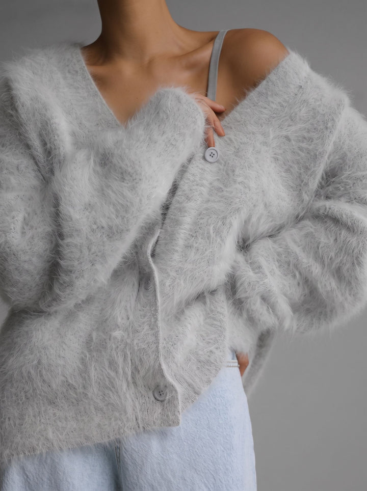 Fluffy Oversized White Cardigan Sweater