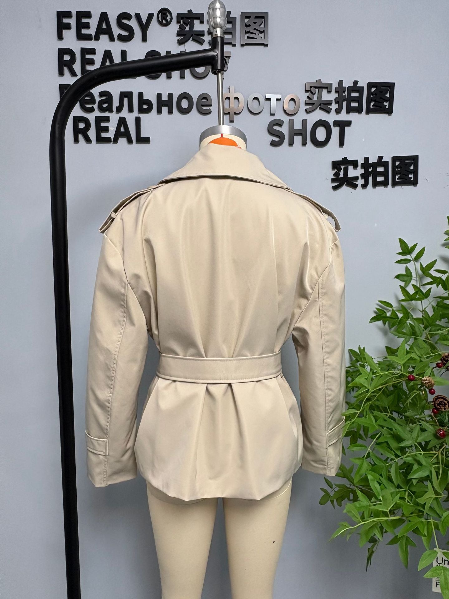 Cropped Belted Double Breasted Trench Coat