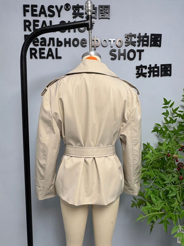 Cropped Belted Double Breasted Trench Coat