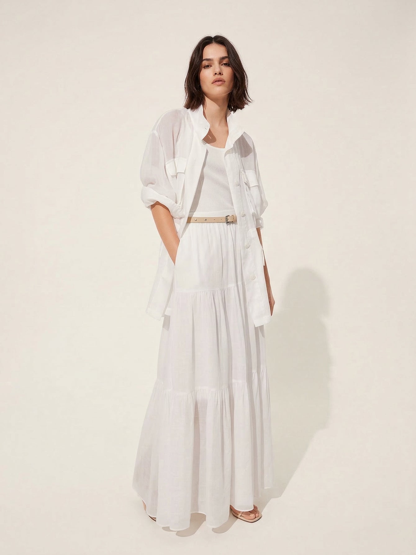 Ramie Pleated Maxi Skirt