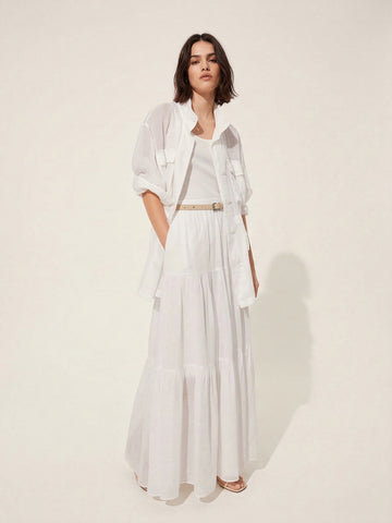 Ramie Pleated Maxi Skirt