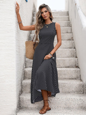 Polka Dot Sleeveless Classic Maxi Dress