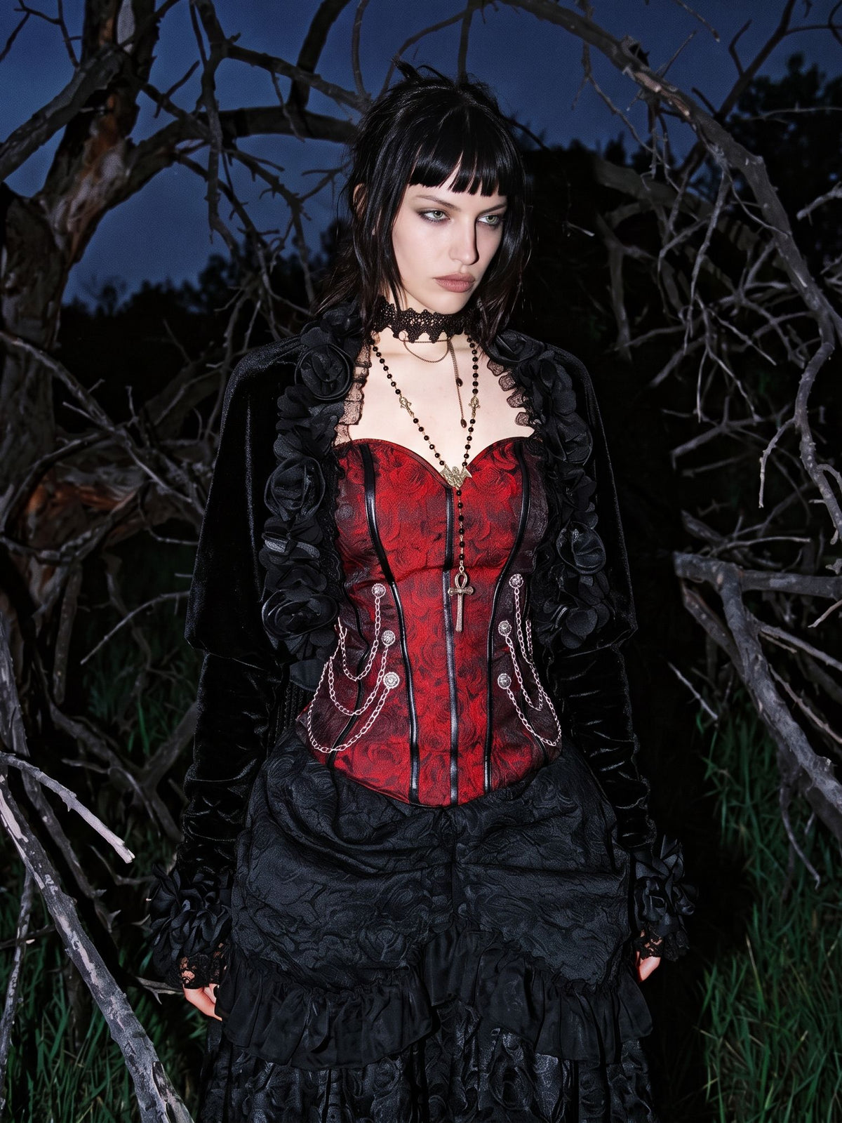 Gothic Floral Chain Corset Tank Top