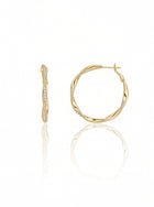 Twisted Gold Pave Hoop Earrings