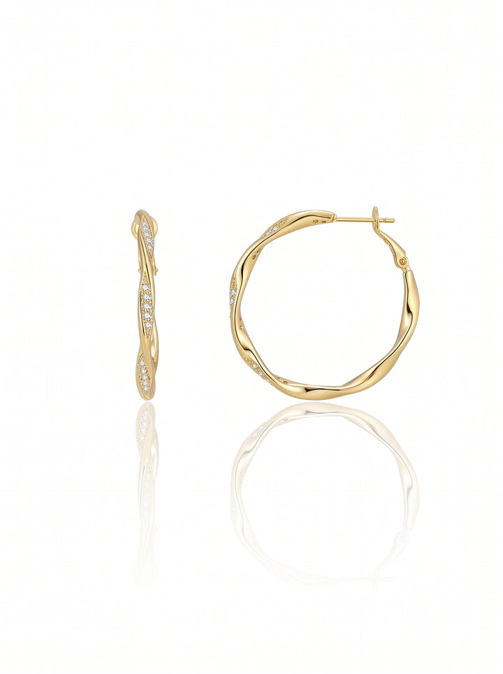 Twisted Gold Pave Hoop Earrings