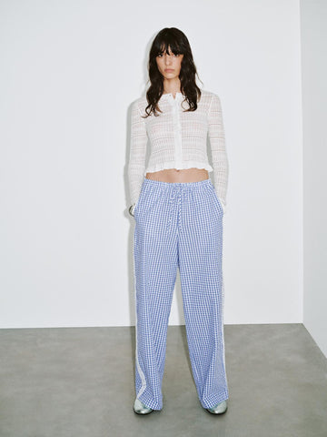 Urban Revivo Wide-Leg Pants-Sky Blue Check