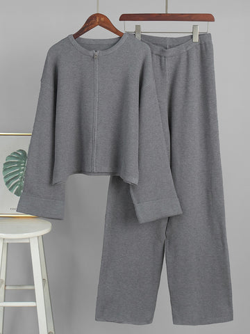 Cozy Ribbed Zip Up Pant Set