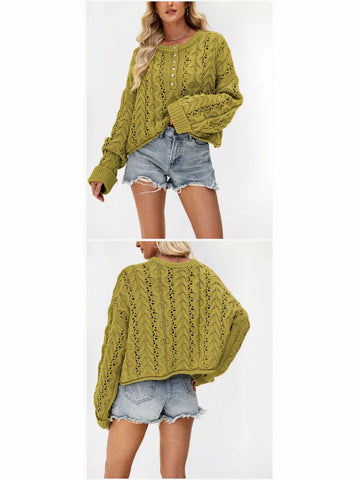 Cozy Button Cable Knit Sweater