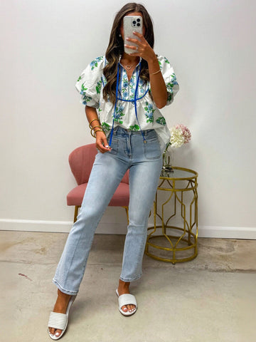 Floral Puff Sleeve Chiffon Blouse