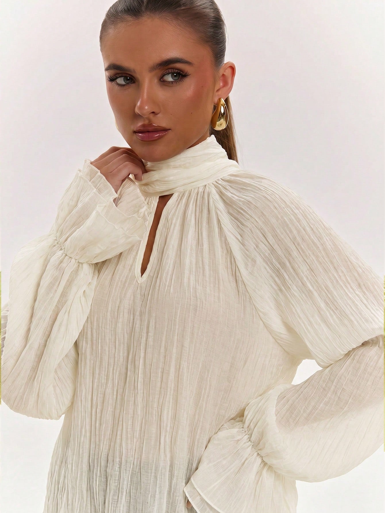 Elegant High Neck Bell Sleeve Blouse