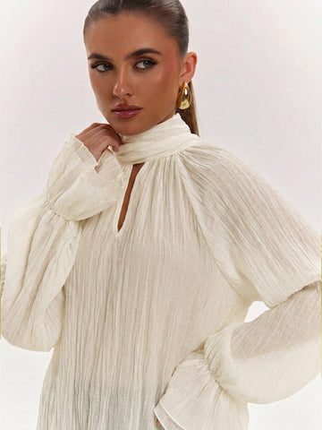 Elegant High Neck Bell Sleeve Blouse