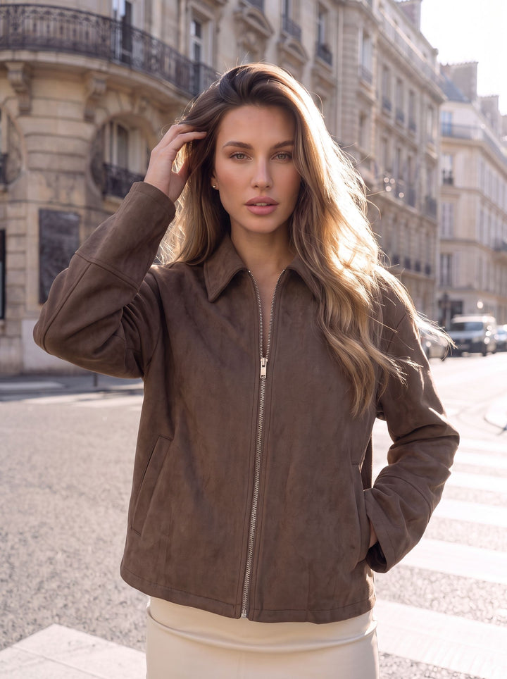 Vintage Brown Suede Zip Jacket