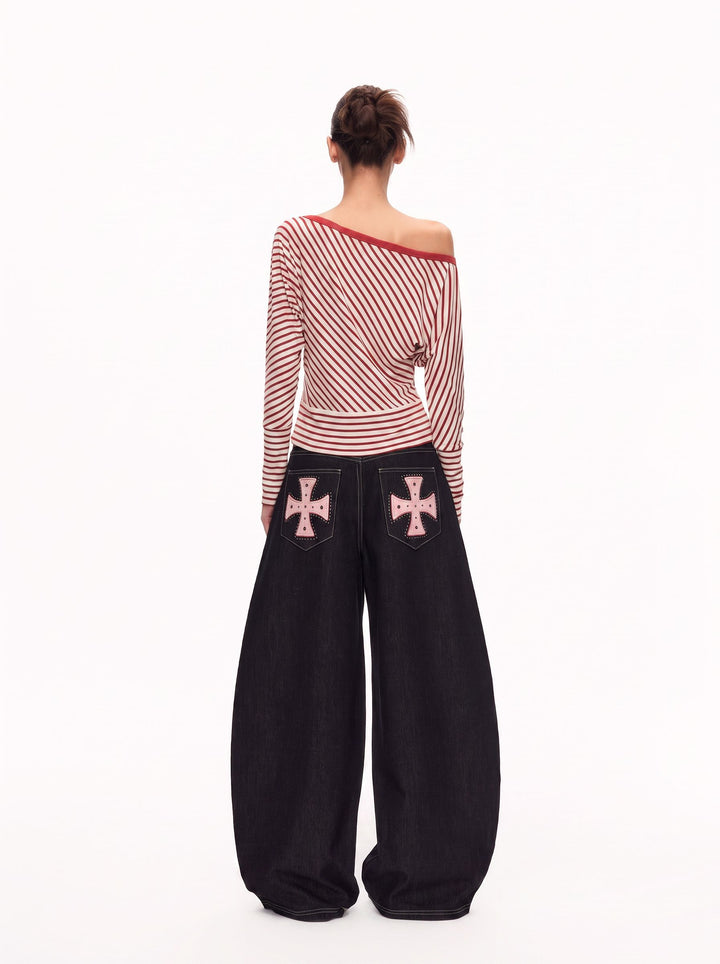 Embroidered Star Wide Leg Jeans
