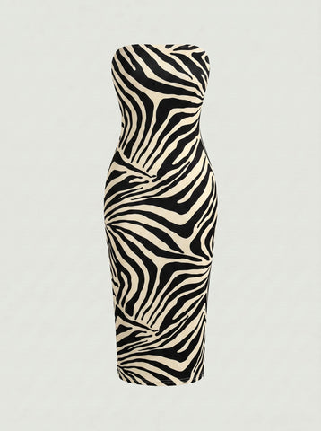 MAIA Floral Print Strapless Sheath Midi Dress