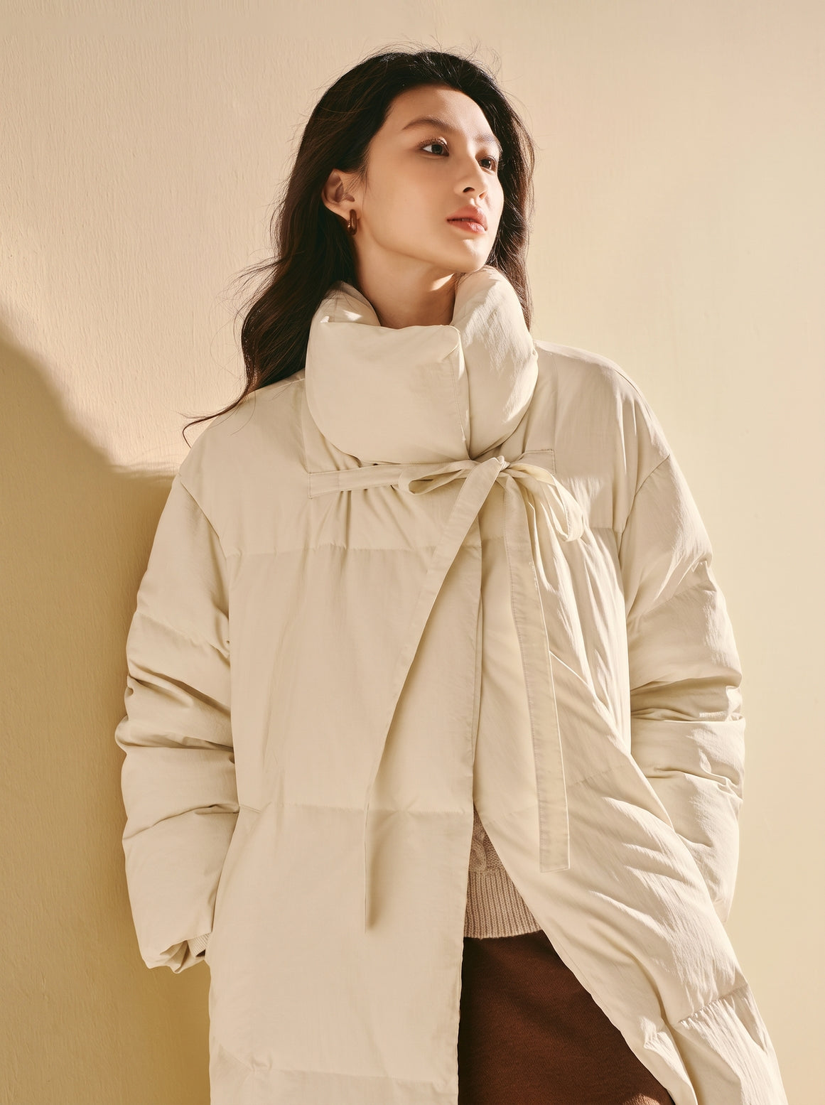 Oversized Tie Front Puffer Coat