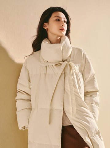 Oversized Tie Front Puffer Coat