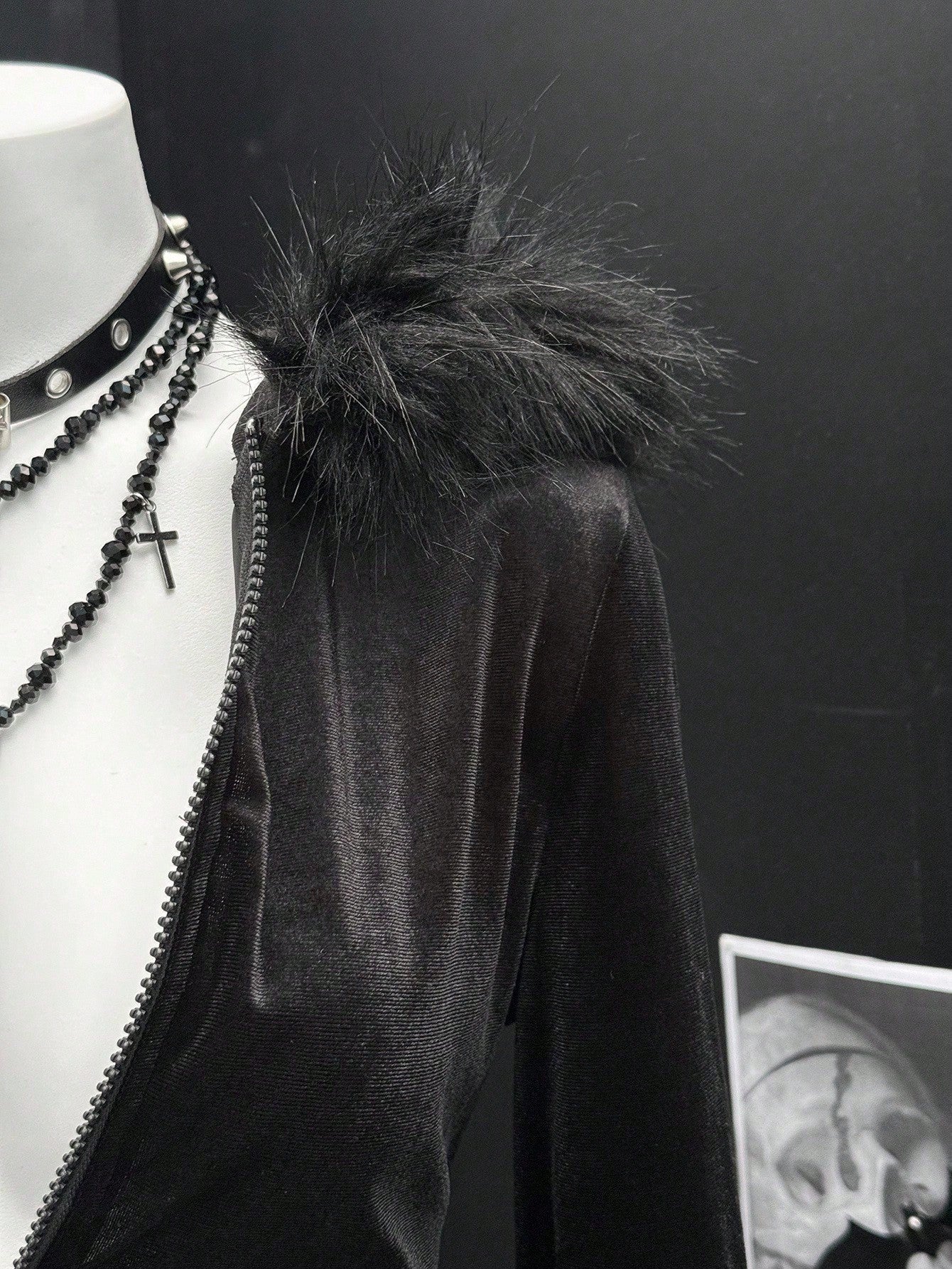 Studded Faux Fur Trim Hoodie