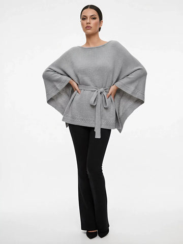 Oversized Belted Knit Poncho Sweater