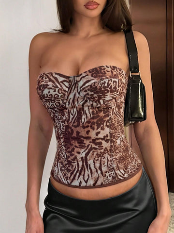 Strapless Animal Print Slimming Corset Top