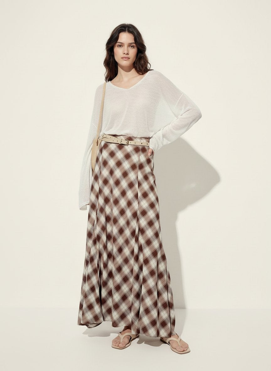 Checked Mermaid Maxi Skirt