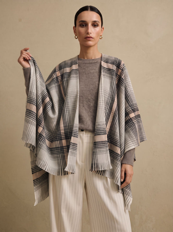 Cozy Plaid Open Front Shawl Scarf
