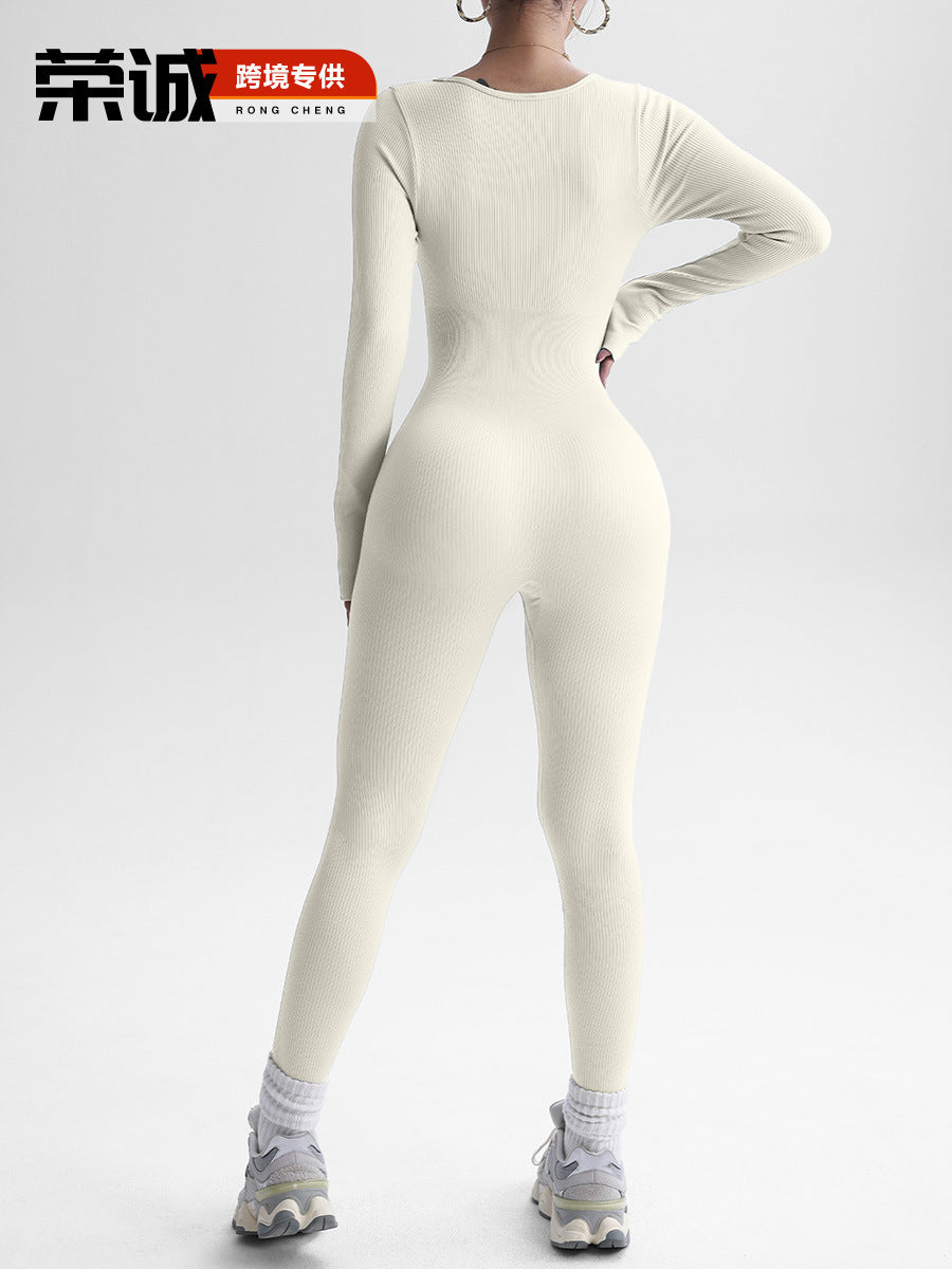 Sculpting Ribbed Long Sleeve Jumpsuit