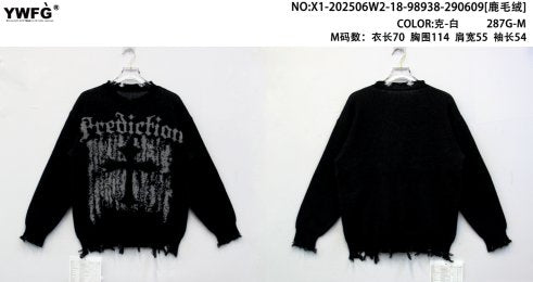 Distressed Oversized Graphic Cross Sweater