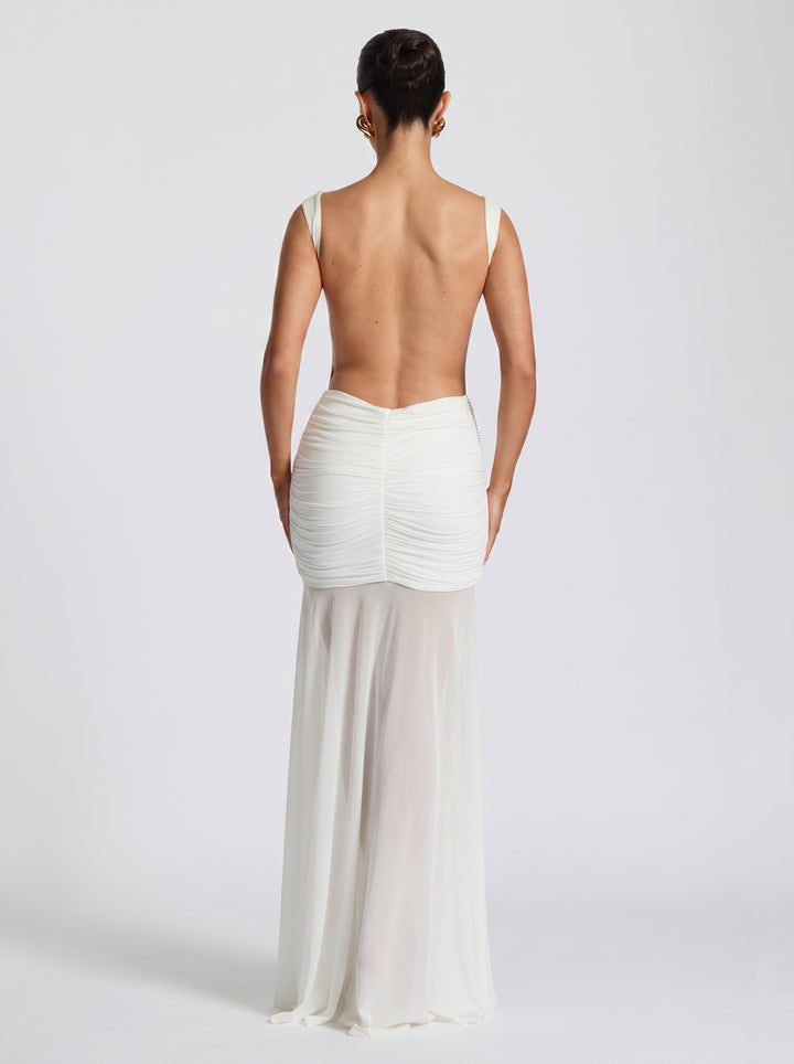 Elegant Ruched Embellished Maxi Dress