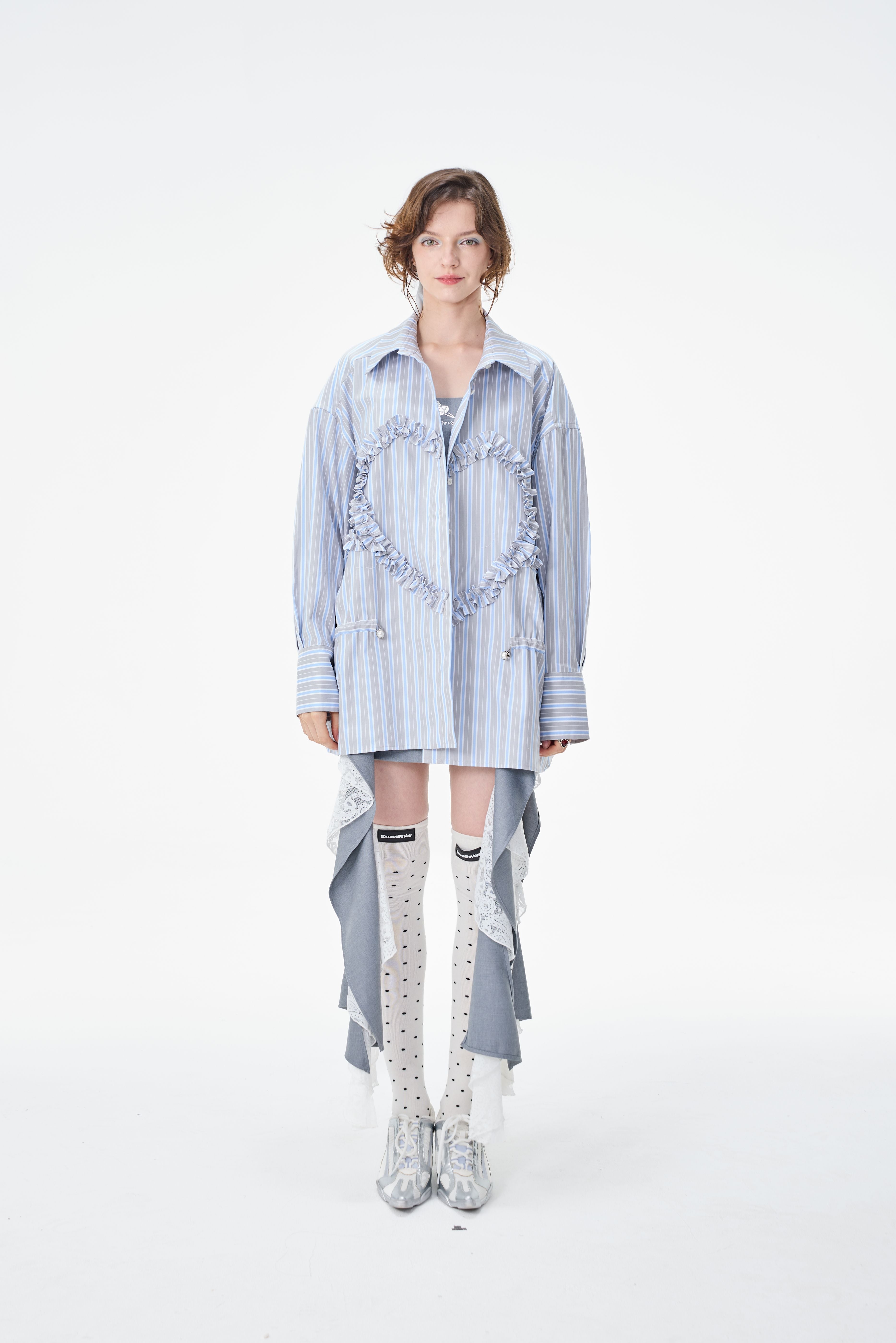 Ruffled Heart Striped Button Up Shirt
