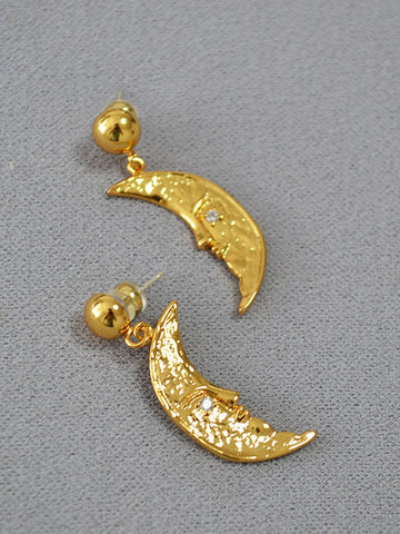 Celestial Gold Moon Statement Dangle Earrings