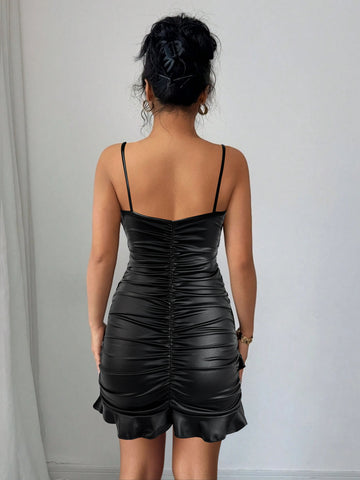 Wrap V-Neck Ruched Date Night Mini Dress
