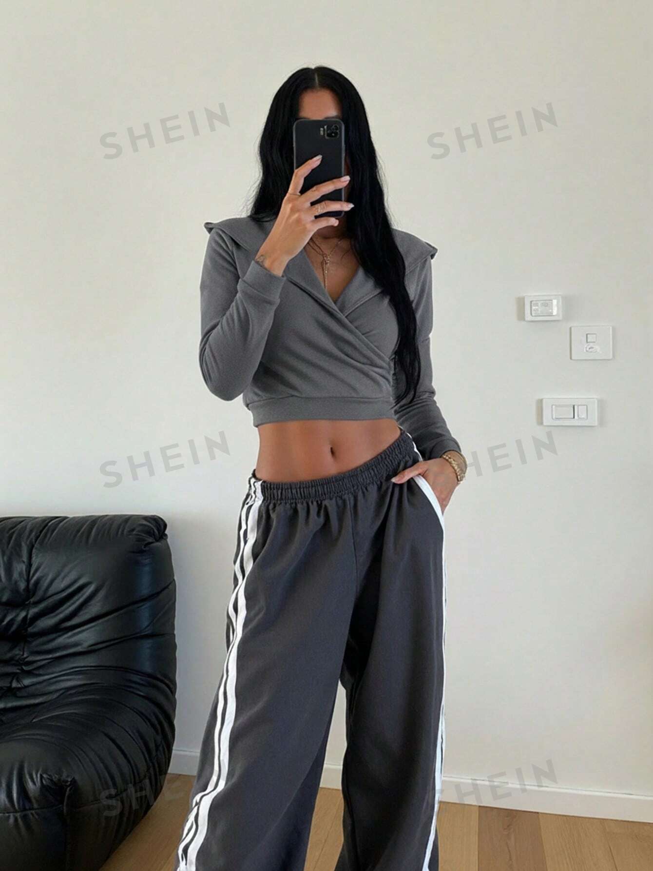 Cropped Wrap Front Hooded Sweatshirt