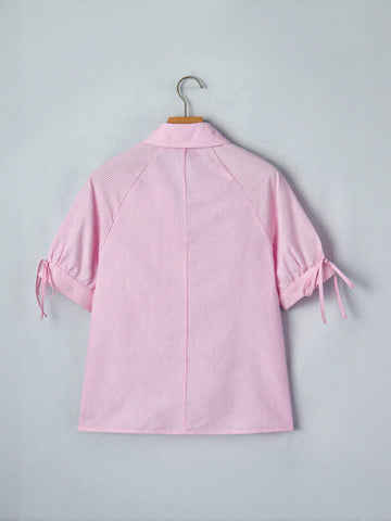 Striped V Neck Tie Sleeve Blouse