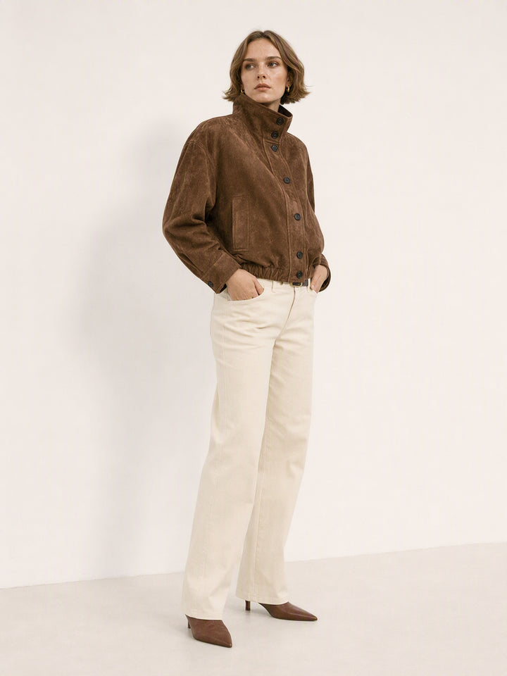 Oversized Suede Mock Neck Jacket