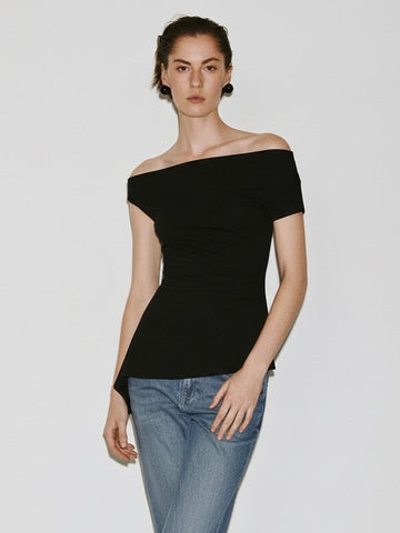 Urban Revivo Asymmetric V-Neck Ruched Shirts-Black
