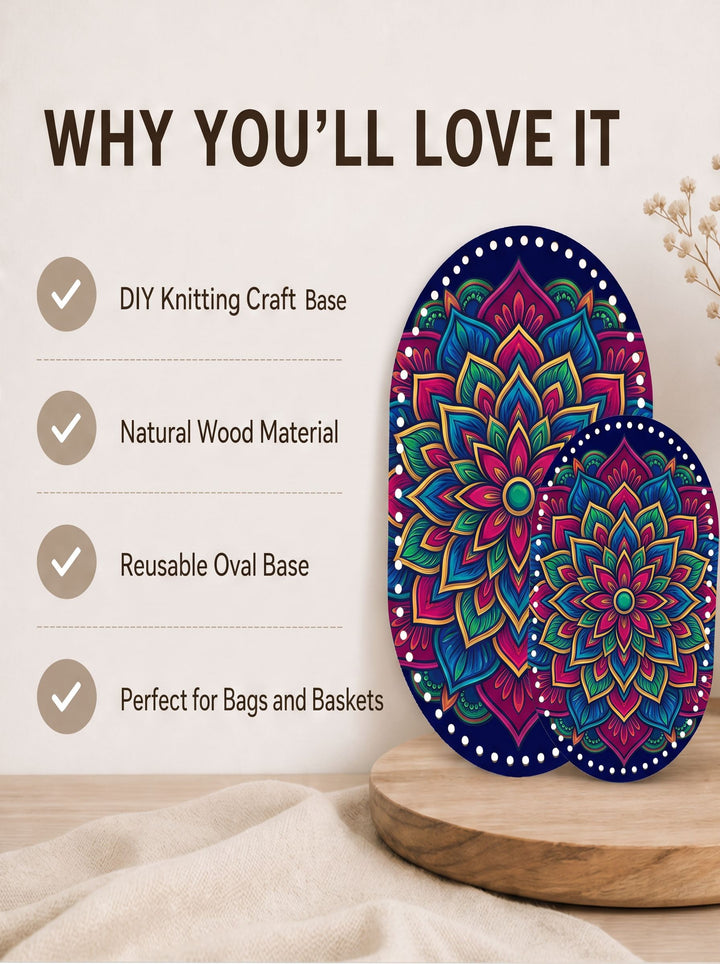 Moth Mandala Graphic Wooden Crochet Basket Bottom