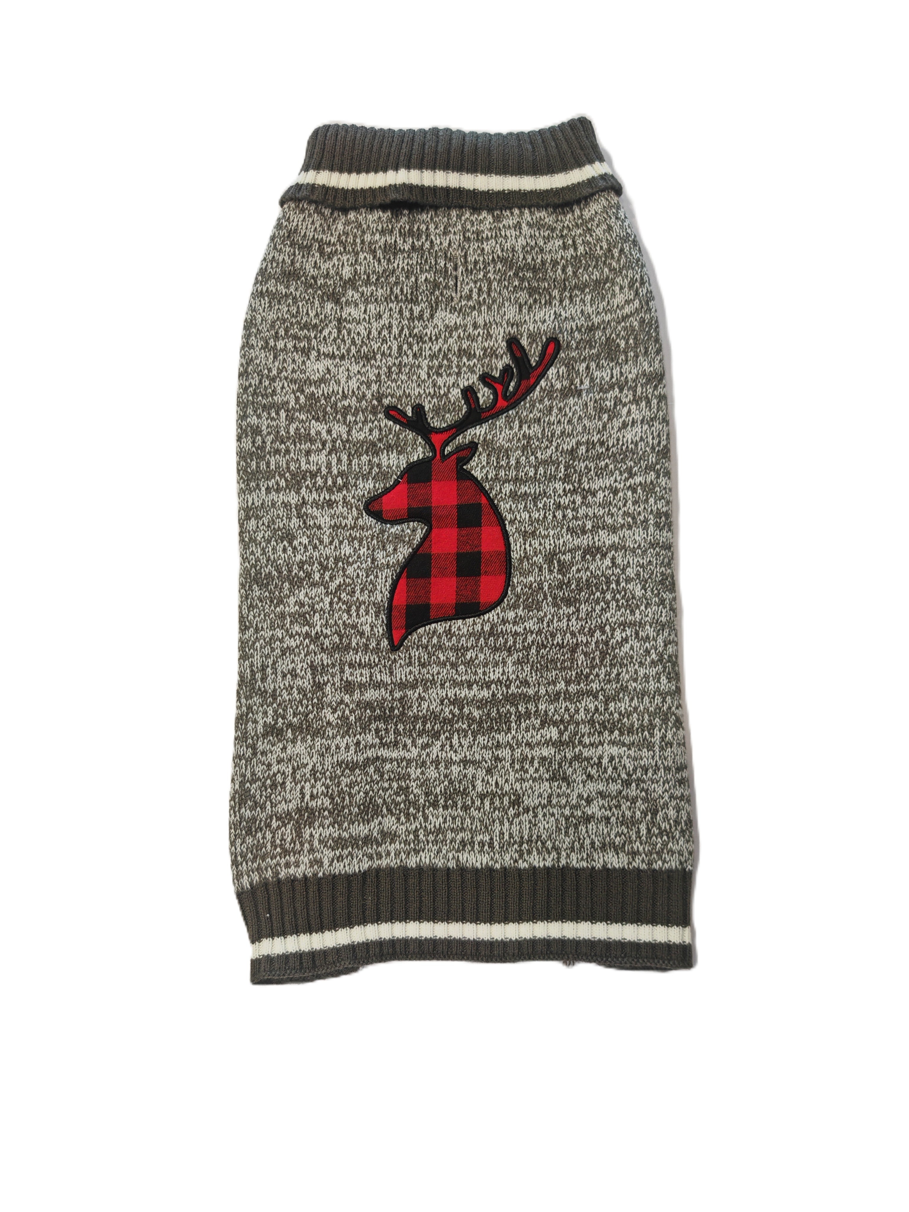 Cozy Plaid Reindeer Dog Christmas Sweater