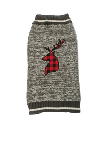 Cozy Plaid Reindeer Dog Christmas Sweater