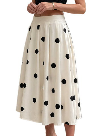 Pleated Polka Dot Midi Skirt