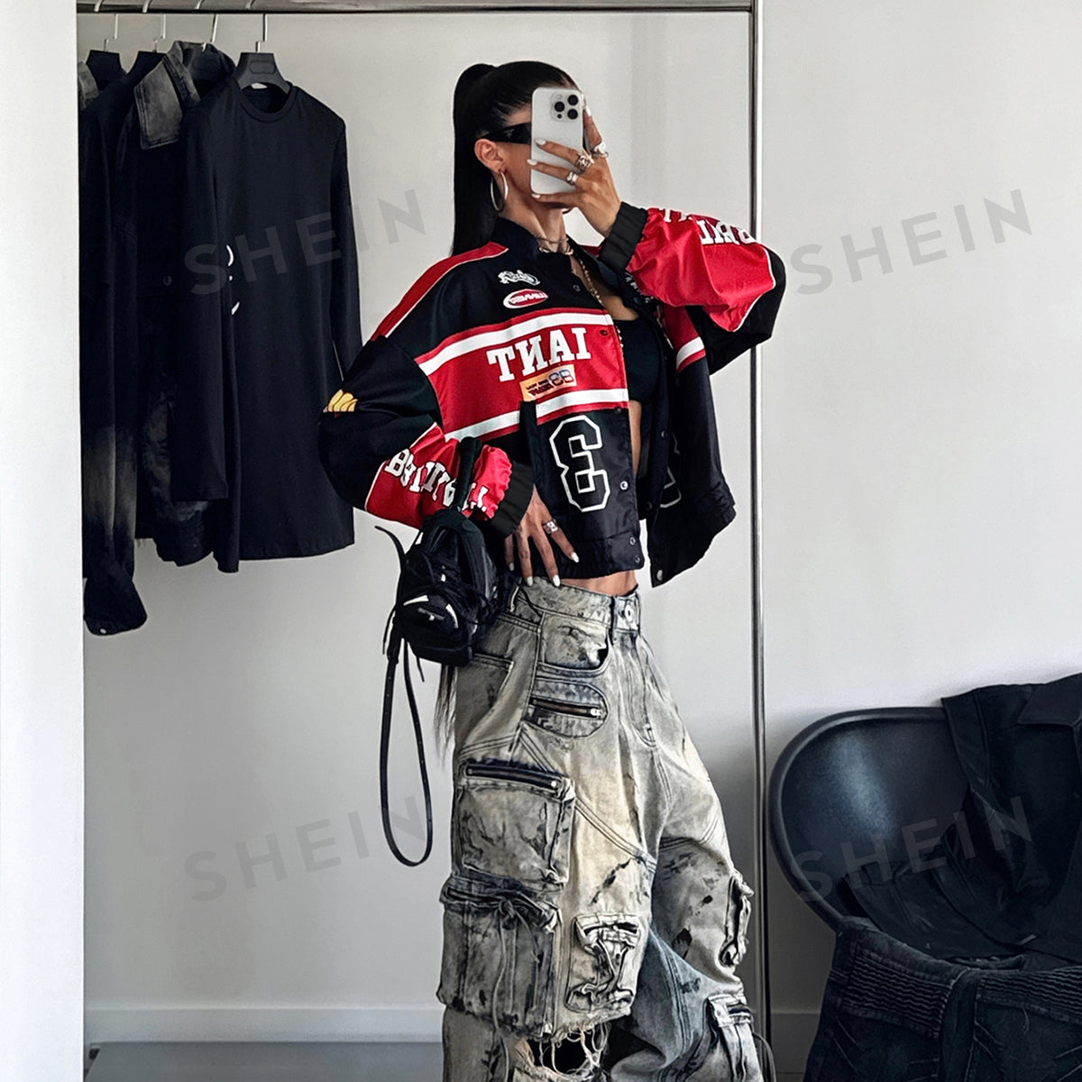 Oversized Graphic Racing Varsity Jacket