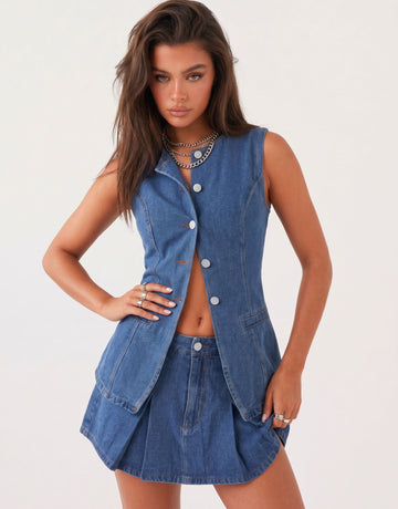 Non Stretch Denim Skirt Tank Top Set