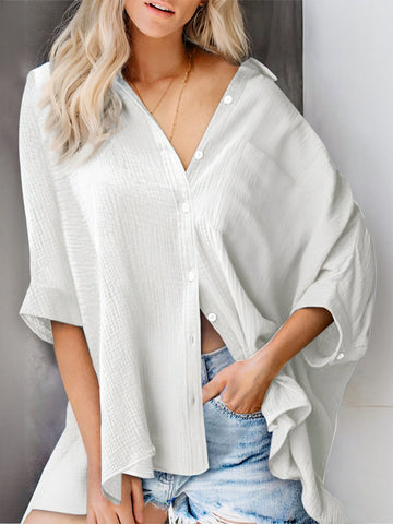 Casual Oversized Textured Button Down Shirt