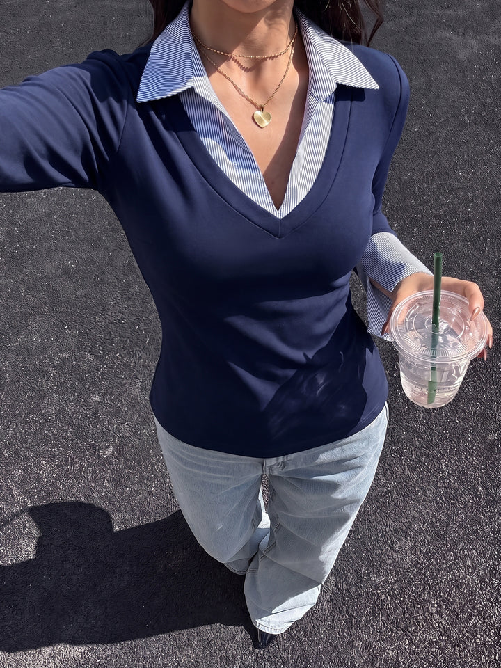 Layered Look V Neck T Shirt