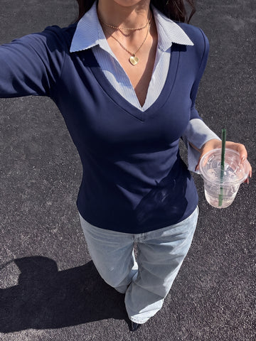 Layered Look V Neck T Shirt