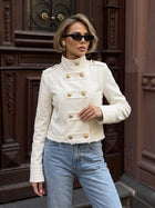 Double Breasted Cropped Military Trench Coat