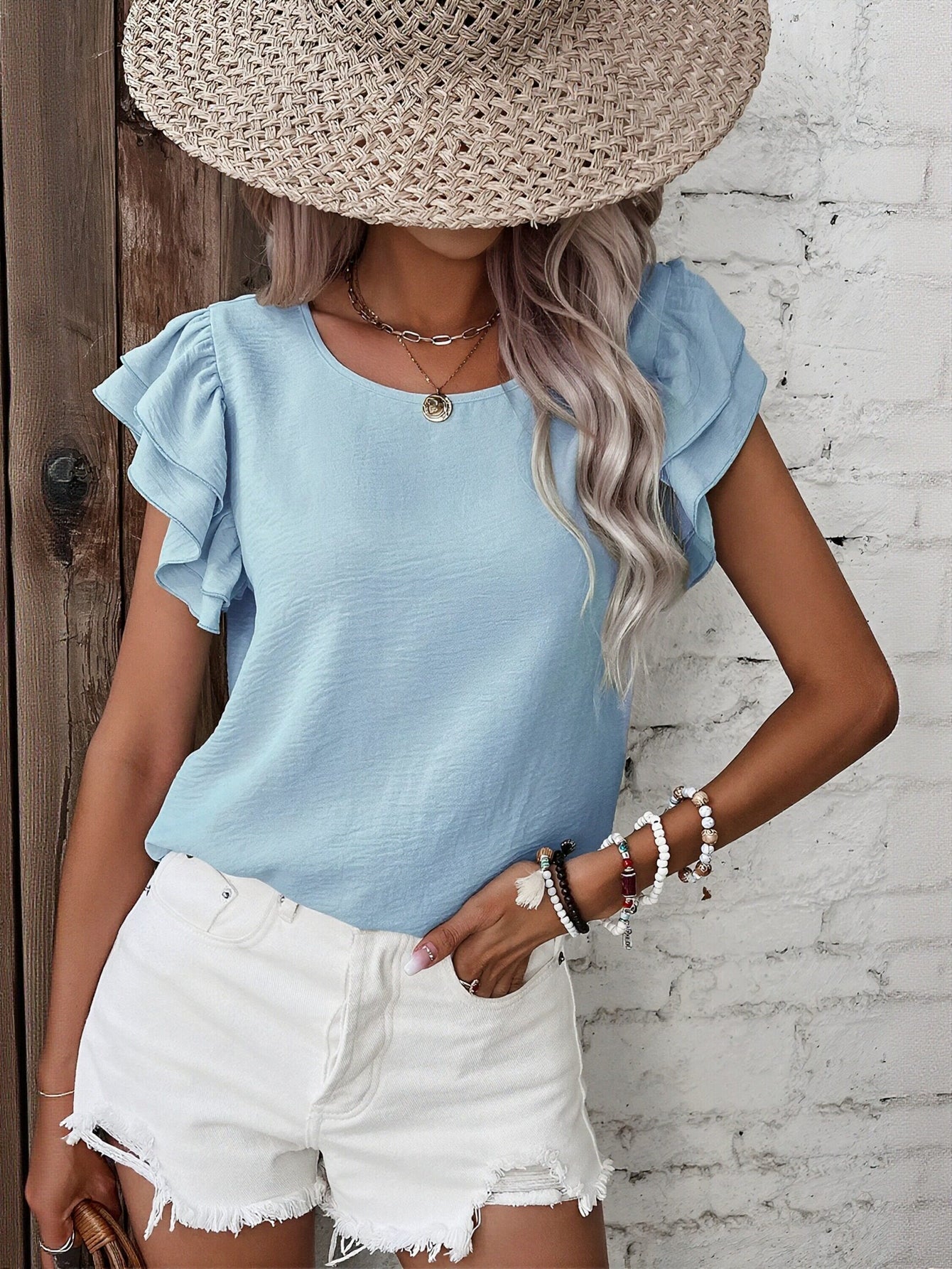Light Ruffle Sleeve Blouse