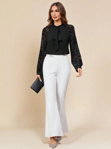 Elegant Tie Neck Sheer Blouse