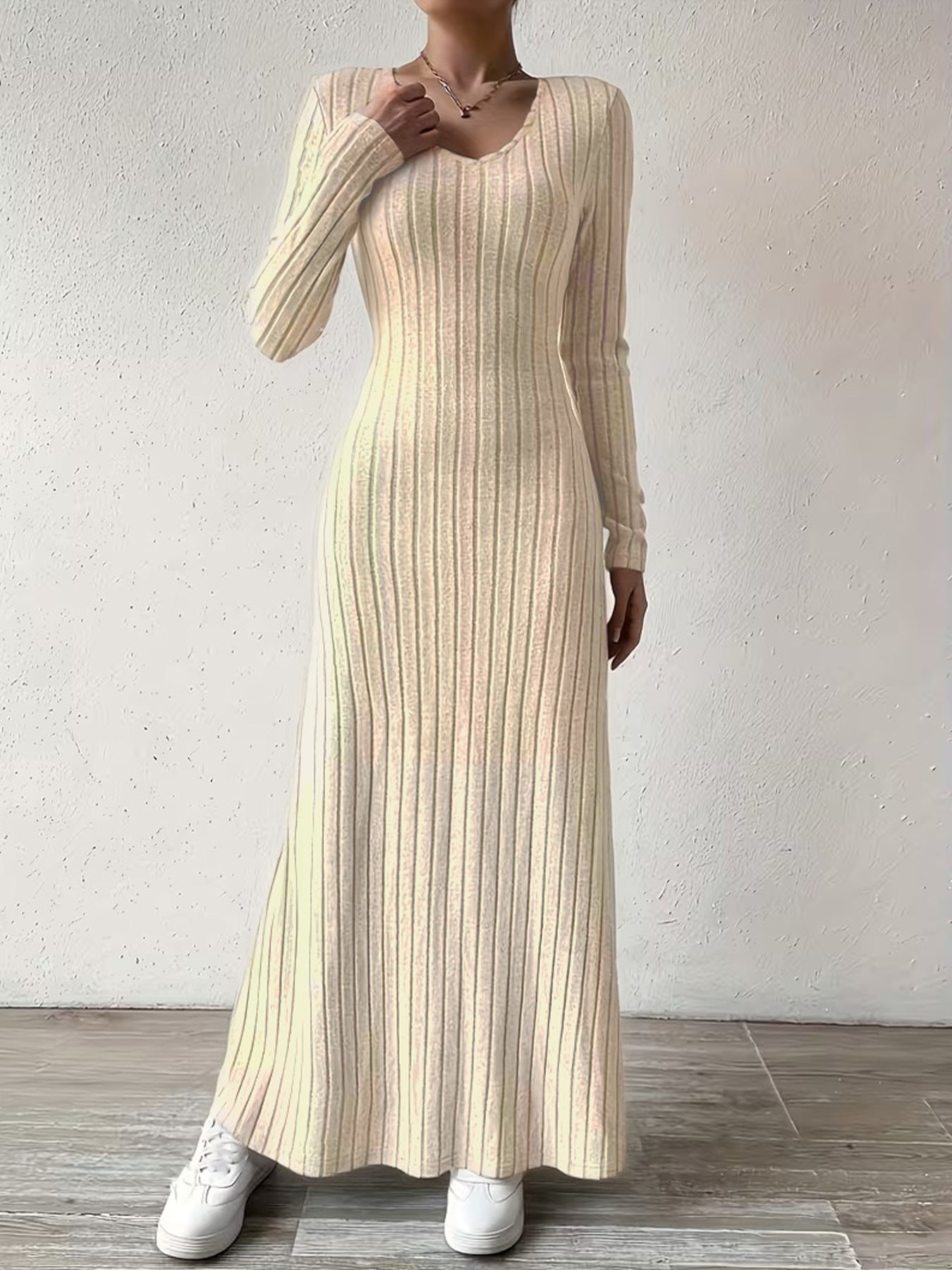 Ribbed Knit Long Sleeve Maxi Dress